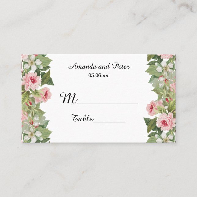 Elegant floral rose place cards (Front)