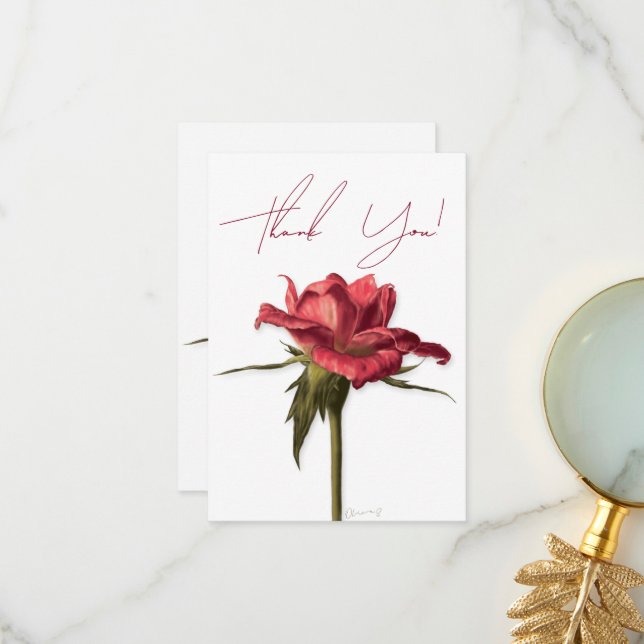 Elegant Floral Rose Thank You Card (Front/Back In Situ)