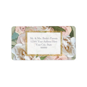 Elegant Floral Rose Wreath Gold Glitter Return Add Label
