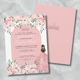 Elegant Floral Rosees Blush Pink Quinceanera  Invitation