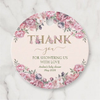 Elegant Floral Roses Blush Pink Gold Baby Shower Favour Tags