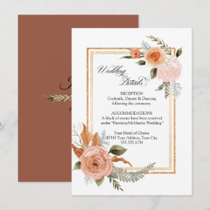 Elegant Floral Roses Bouquet Gold Wedding Details  Invitation