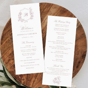 Elegant Floral Roses Crest Monogram Wedding Programme