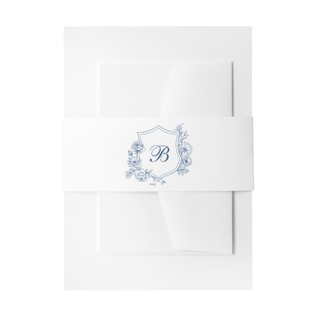 Elegant Floral Roses Crest Wedding Monogram Invitation Belly Band (Front Example)