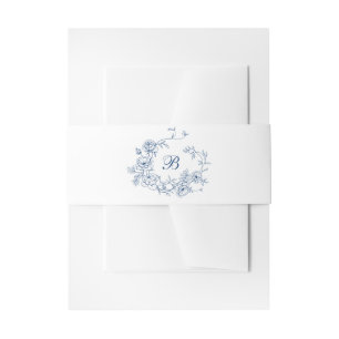 Elegant Floral Roses Crest Wedding Monogram Invitation Belly Band
