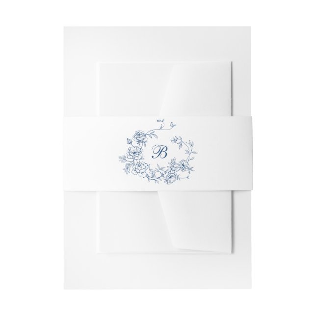 Elegant Floral Roses Crest Wedding Monogram Invitation Belly Band (Front Example)