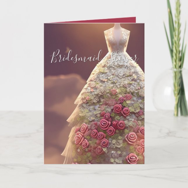Elegant Floral Roses Dress Bridal Shower Card (Front)