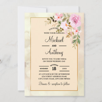 Elegant Floral Roses Gay Wedding Invitation