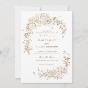 Elegant Floral Roses Gold Leaf Wedding Monogram  Invitation