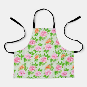 Elegant Floral Roses Green Leaves Pattern-23675 Apron