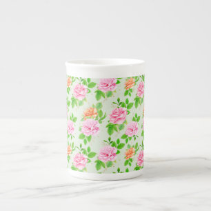Elegant Floral Roses Green Leaves Pattern-23675 Bone China Mug