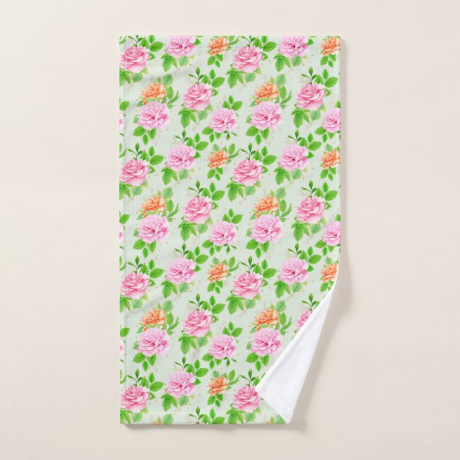 Elegant Floral Roses Green Leaves Pattern-23675 Hand Towel (Hand Towel)