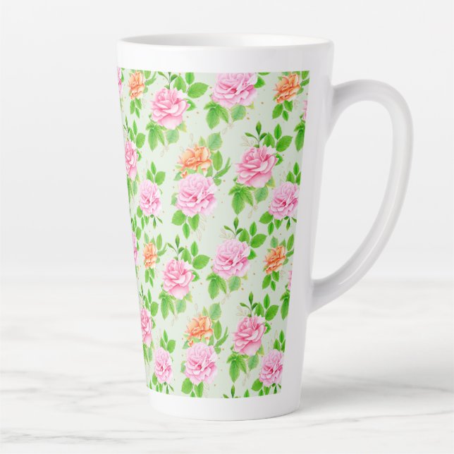 Elegant Floral Roses Green Leaves Pattern-23675 Latte Mug (Right)