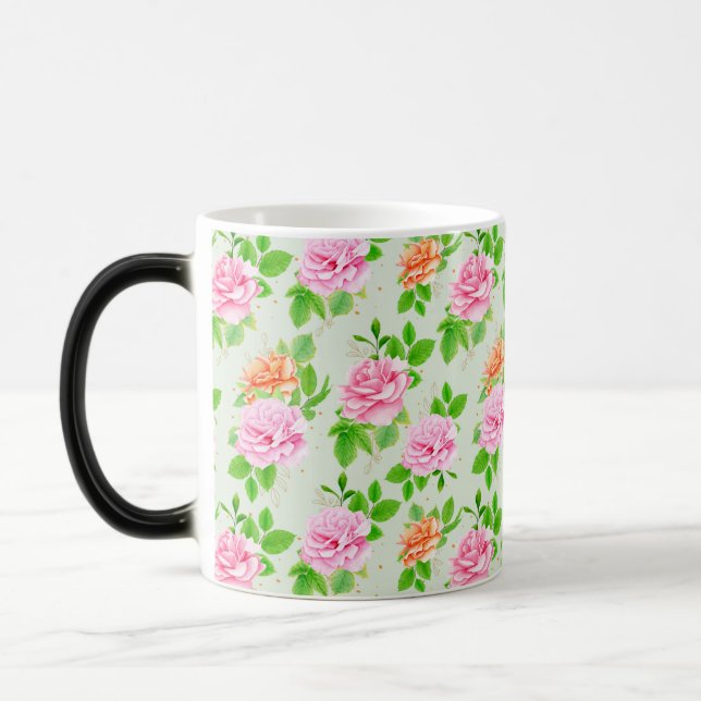Elegant Floral Roses Green Leaves Pattern-23675 Magic Mug (Left)