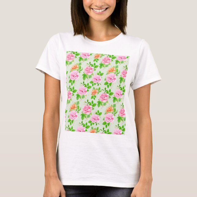 Elegant Floral Roses Green Leaves Pattern-23675 T-Shirt (Front)