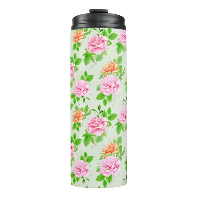 Elegant Floral Roses Green Leaves Pattern-23675 Thermal Tumbler (Front)