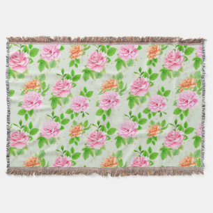 Elegant Floral Roses Green Leaves Pattern-23675 Throw Blanket