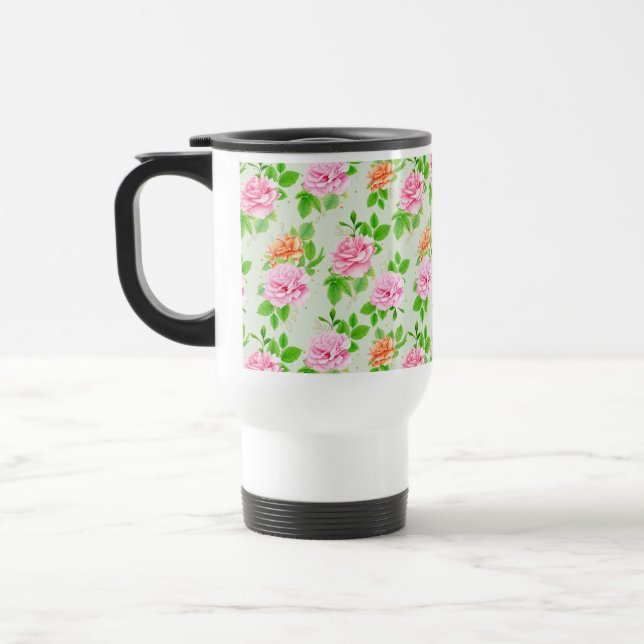 Elegant Floral Roses Green Leaves Pattern-23675 Travel Mug (Left)