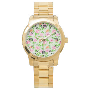 Elegant Floral Roses Green Leaves Pattern-23675 Watch