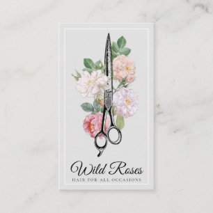 Elegant Floral Roses Hairstylist Light Grey Business Card