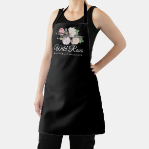 Elegant Floral Roses Hairstylist Salon Black Apron