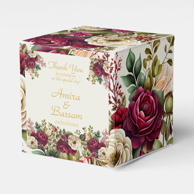 Elegant Floral Roses Islamic Wedding  Favour Box (Front Side)