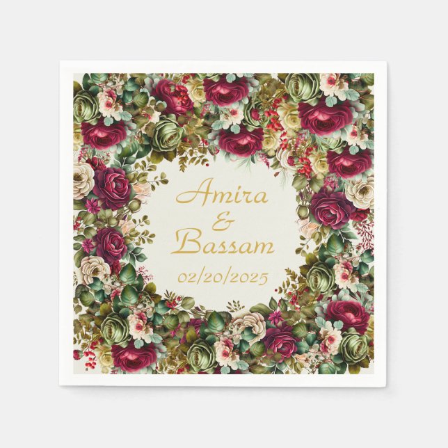 Elegant Floral Roses Islamic Wedding  Napkin (Front)