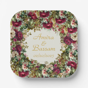 Elegant Floral Roses Islamic Wedding Paper Plate