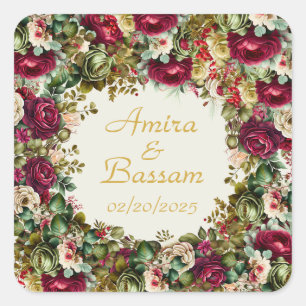 Elegant Floral Roses Islamic Wedding  Square Sticker