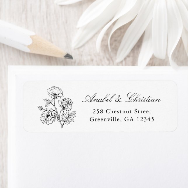 Elegant Floral Roses Leafy Wedding Return Address (Insitu)