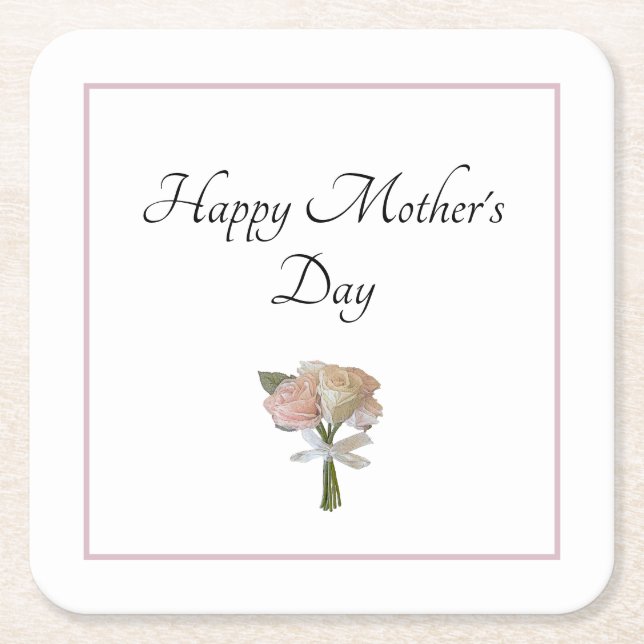 Elegant Floral Roses Mother's Day Party   Square Paper Coaster (Front)