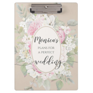 Elegant Floral Roses & Peonies Wedding Planner Clipboard