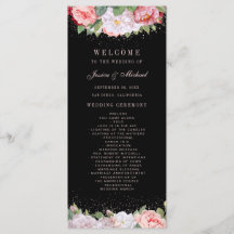Elegant Floral Roses Pink Black Wedding