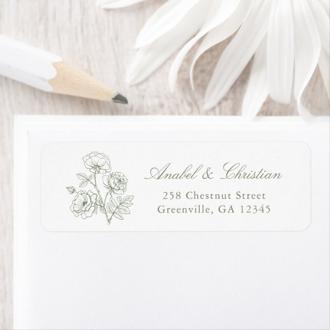 Elegant Floral Roses Sage Wedding Return Address (Insitu)