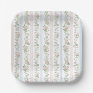 Elegant Floral Roses Vintage Baby Shower Paper Plate