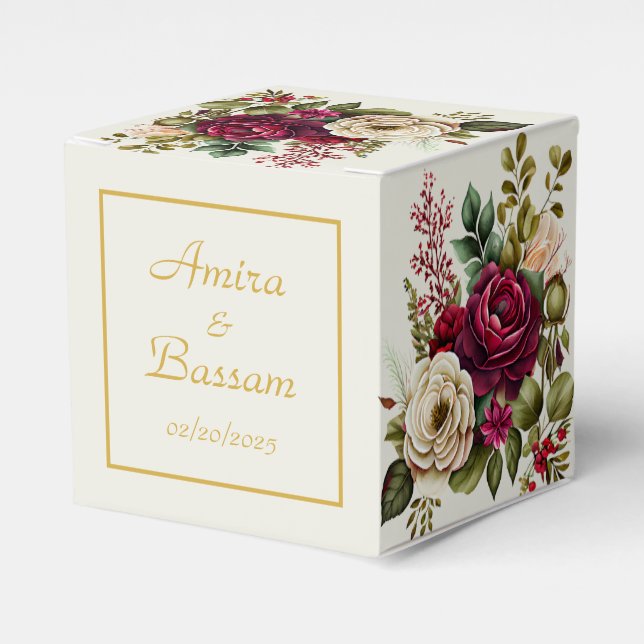 Elegant Floral Roses Wedding  Favour Box (Front Side)