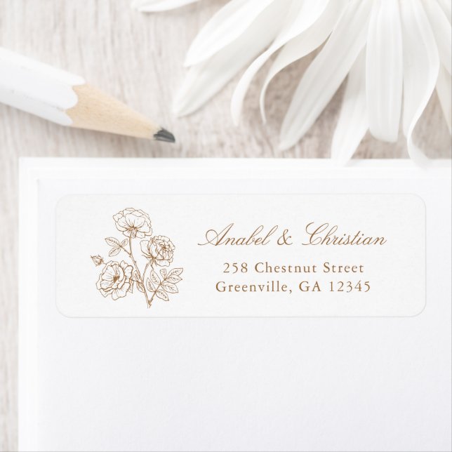 Elegant Floral Roses Wedding Gold Return Address (Insitu)