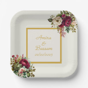 Elegant Floral Roses Wedding Paper Plate