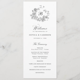 Elegant Floral Roses Wreath Monogram Wedding Programme