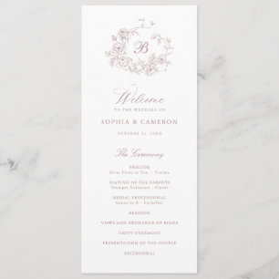 Elegant Floral Roses Wreath Monogram Wedding Programme