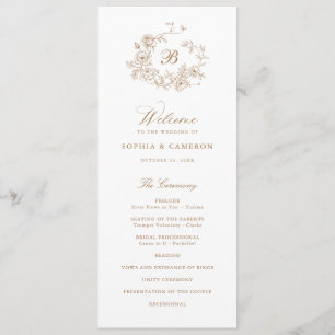 Elegant Floral Roses Wreath Monogram Wedding Programme