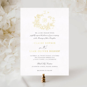 Elegant Floral Roses Wreath Wedding Monogram Gold