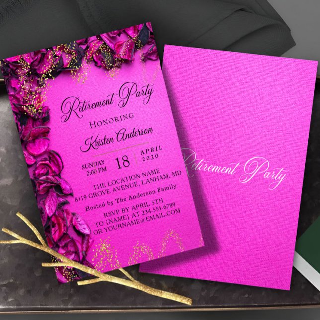 Elegant Floral Rosy Retirement Party Invitation (Creator Uploaded)