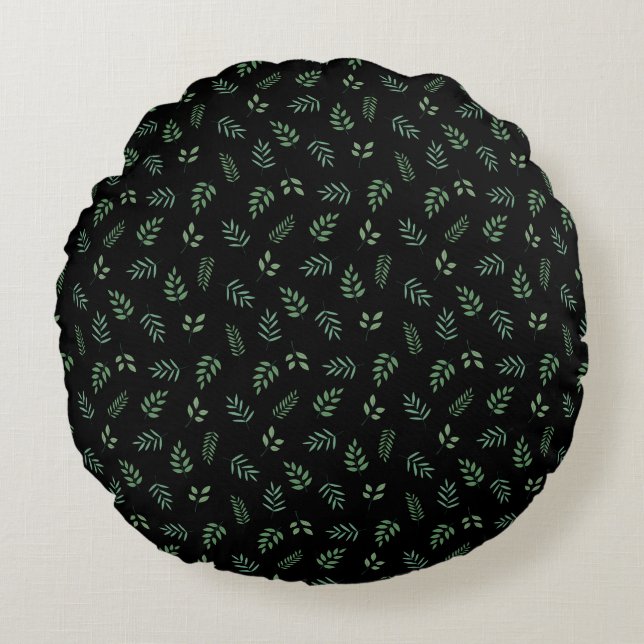 Elegant floral round pillow with black background (Front)