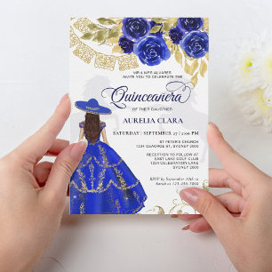 Elegant Floral Royal Blue Horse Quinceañera Invitation