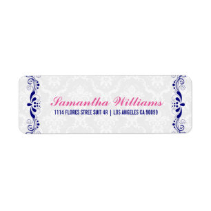 Elegant Floral Royal-Blue Lace White Damasks