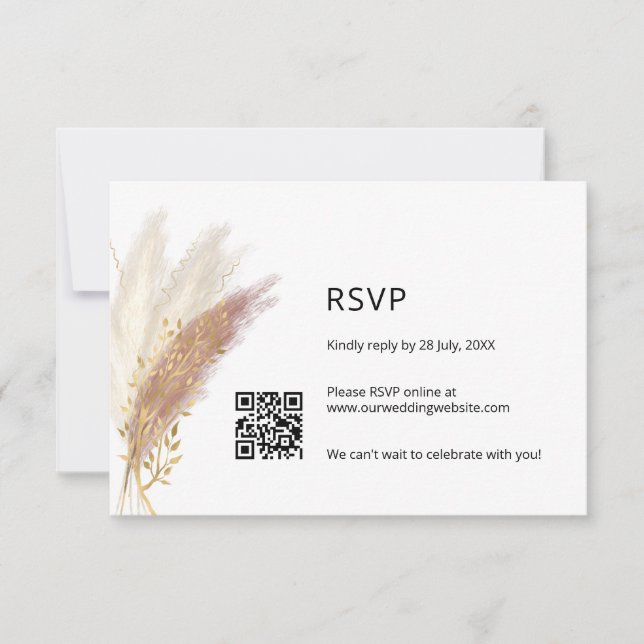 Elegant Floral RSVP with QR Code Dusty Pink Pampas (Front)