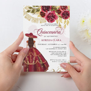 Elegant Floral Ruby Red Horse Quinceañera Invitation