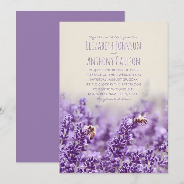 Elegant Floral Rustic Botanical Lavender Wedding Invitation (Front/Back)