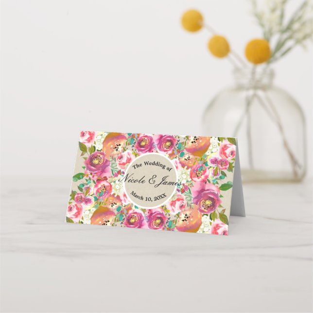 Elegant Floral Rustic Chic Kraft Table Seating Place Card (Front)